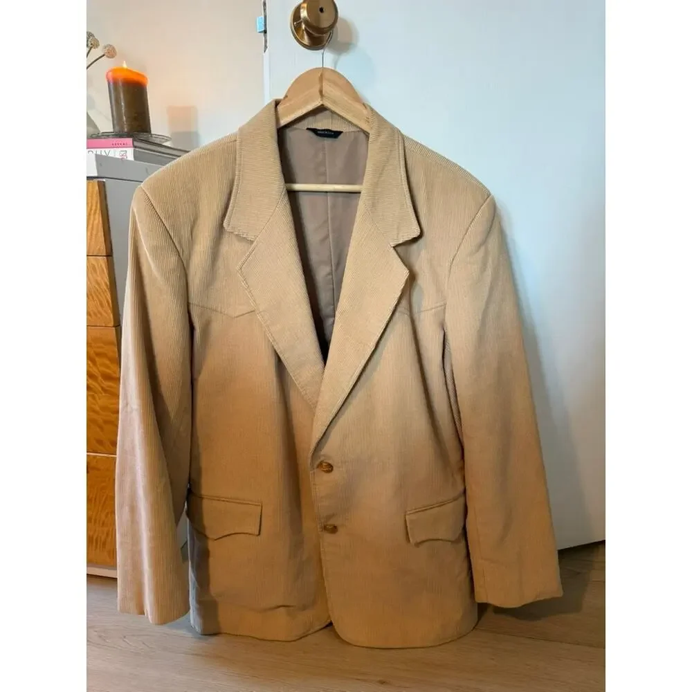 Vintage Pioneer Wear Tan Corduroy Western Blazer | USA Ranch Jacket ✨